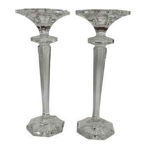 Colle Cut Lead Crystal Candlestick Holders Clear Italy 9.25In Vintage Set of Two